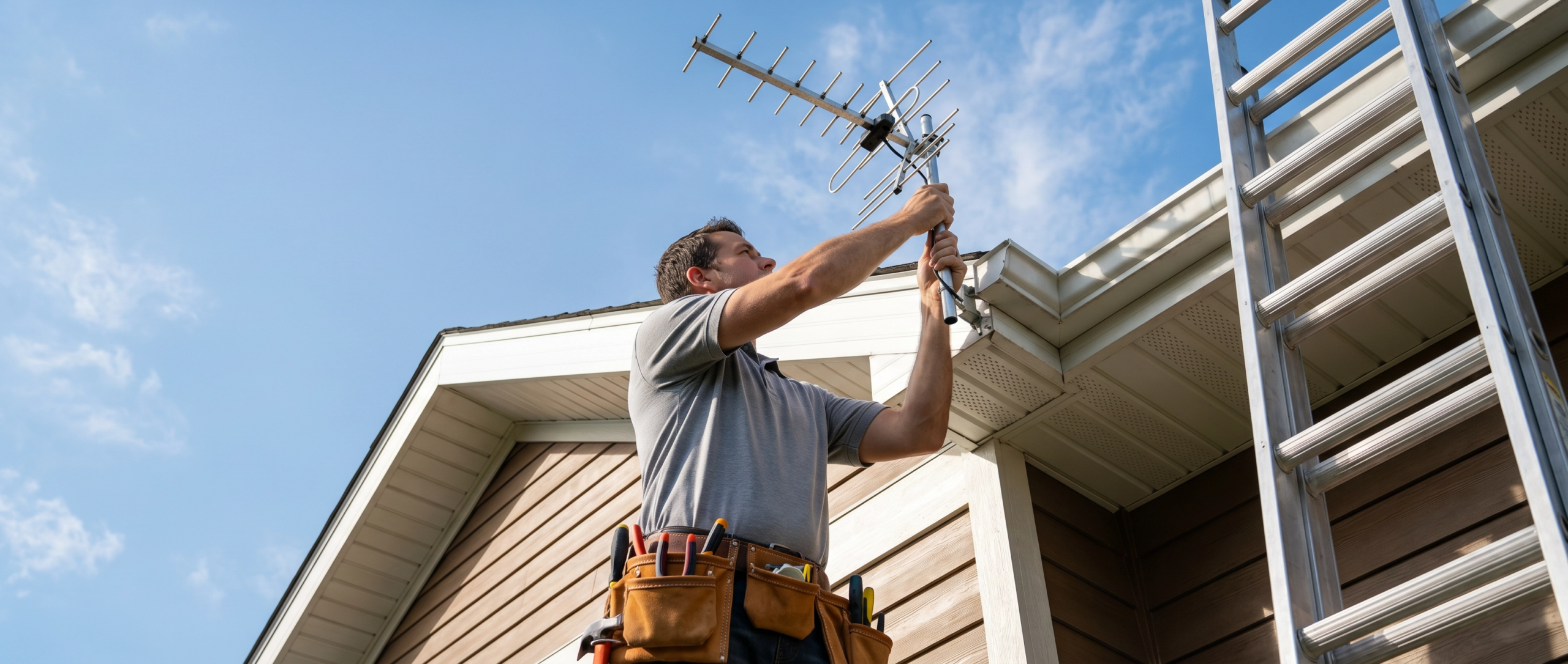 Over the air antenna installation Birmingham AL - professional OTA antenna mounted on home exterior by Cole Smart Home Services