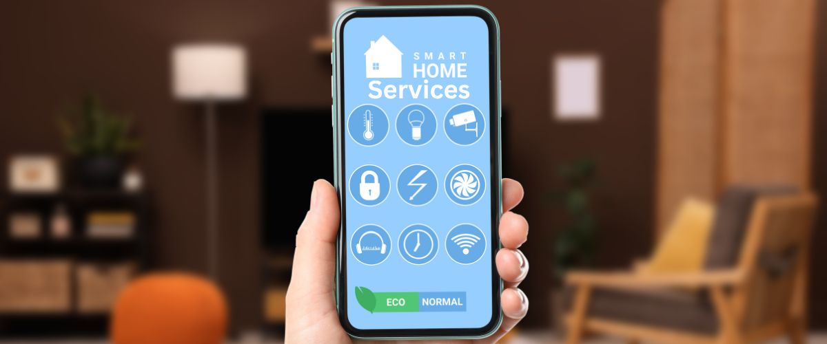 Smart home services app on smartphone showing security cameras, smart locks, thermostat, and Wi-Fi controls - Cole Smart Home Services Birmingham AL