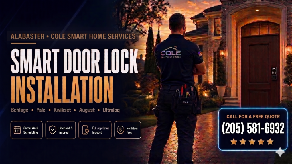 Smart door lock installation Alabaster AL — Bobby Cole installs Yale, Schlage, Ring and Kwikset smart locks in [City] AL