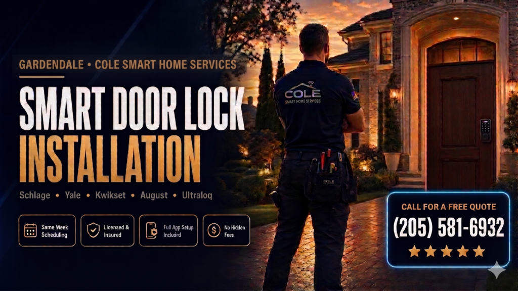 Smart door lock installation Gardendale AL — Bobby Cole installs Yale, Schlage, Ring and Kwikset smart locks near Gardendale High School