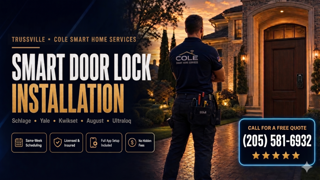 Smart door lock installation Trussville AL — Bobby Cole installs Yale, Schlage, Ring and Kwikset smart locks near The Pinnacle Trussville