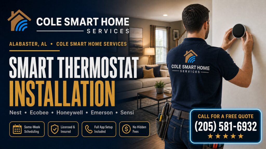 Smart Thermostat Installation Alabaster AL — Bobby Cole installs Nest, Ecobee, and Honeywell near Buck Creek Park