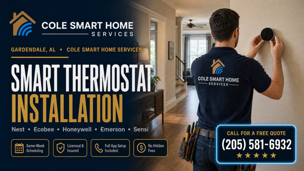 Smart Thermostat Installation Gardendale AL — Bobby Cole installs Nest and Ecobee thermostats near Gardendale City Hall