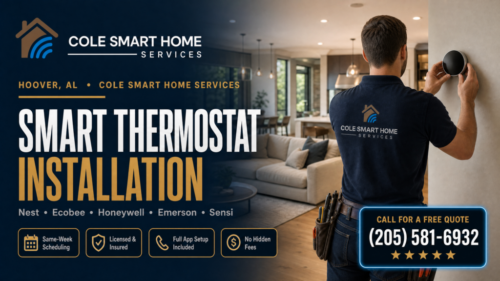 Smart Thermostat Installation Hoover AL — Bobby Cole installs Nest and Ecobee thermostats near the Riverchase Galleria
