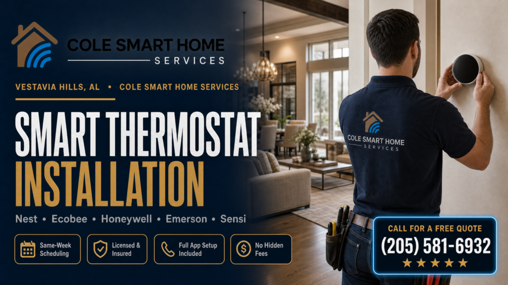 Smart Thermostat Installation Vestavia Hills AL — Bobby Cole installs Nest and Ecobee thermostats near Wald Park